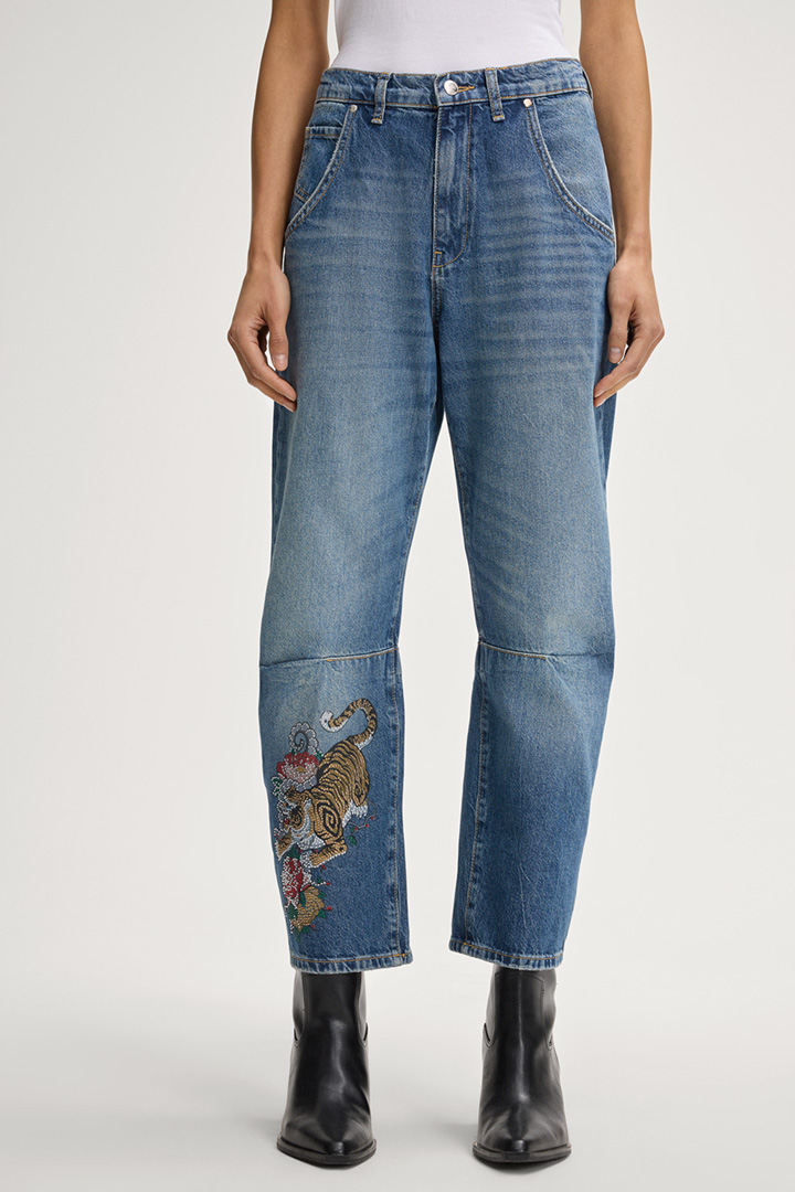 Leads to product detail page "Elsa High-waisted Wide Leg Jeans in Denim Blue"