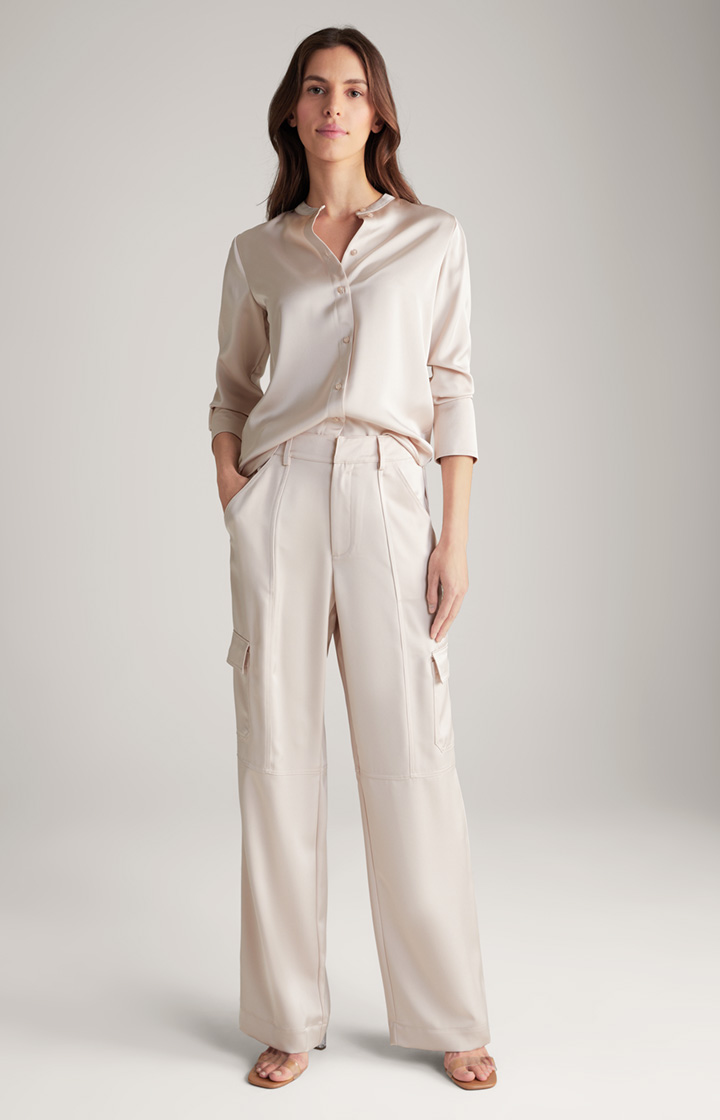 Satin Cargo Trousers in Pale Pink