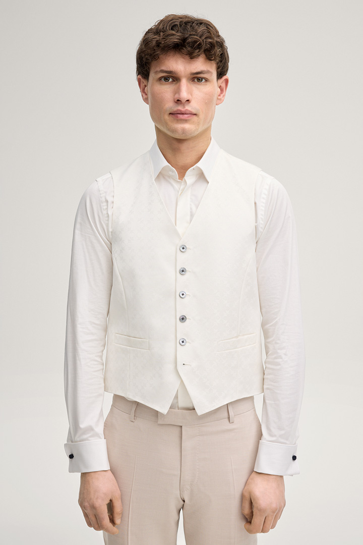 Leads to product detail page "Weazer Waistcoat in an Off-white Pattern"