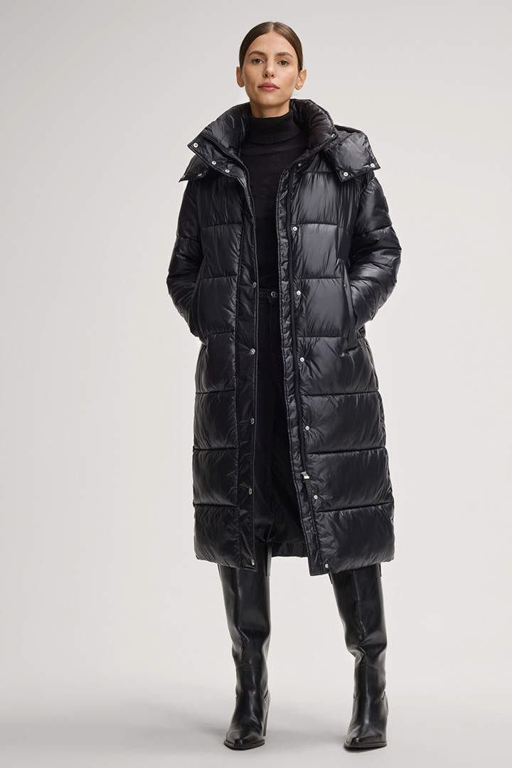 Leads to product detail page "Charlie Quilted Coat in Black"