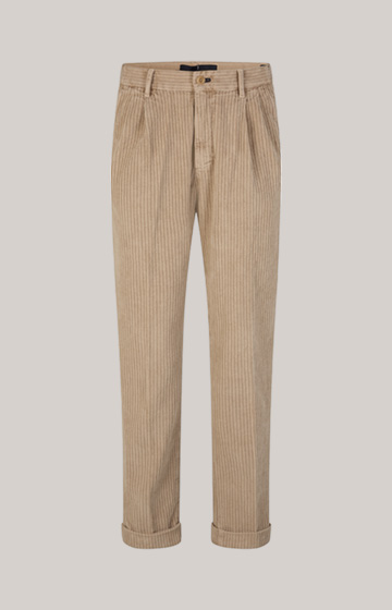 Layne Corduroy Pleated Trousers in Light Brown