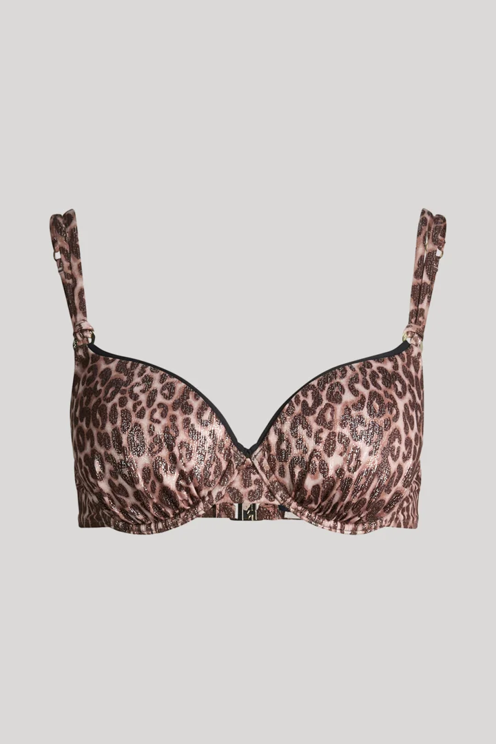 Leads to product detail page "Ironed bikini top in brown/beige leopard print"