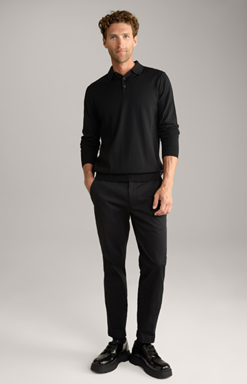 Dondo Merino Wool Knitted Polo Shirt in Black