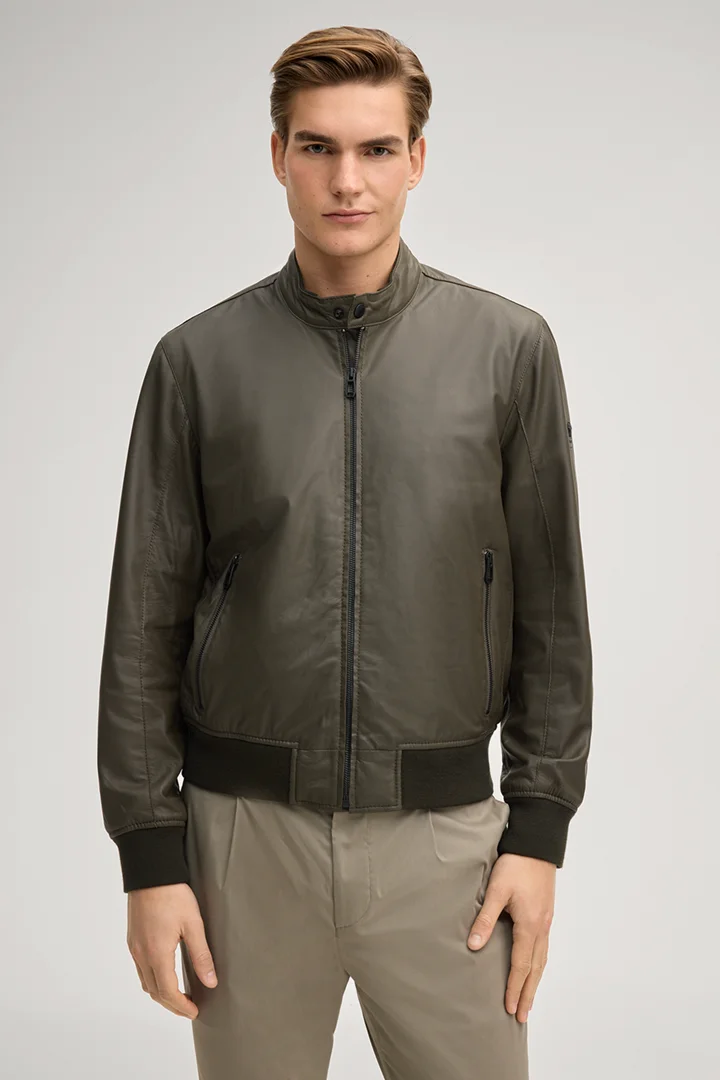 Leads to product detail page "Bamor leather jacket in green"