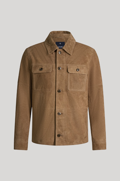 Rill leather shirt jacket in taupe