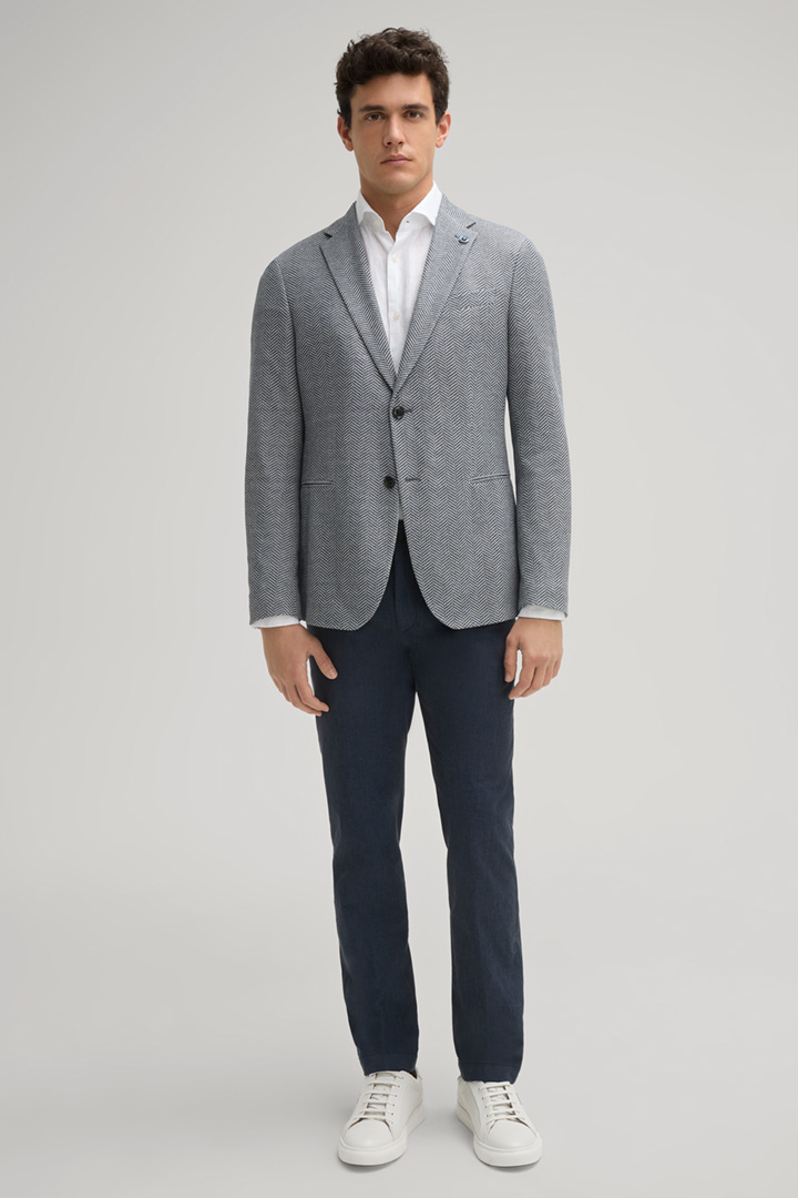 Hawksley Knitted Jacket in a Navy/Off-white Pattern