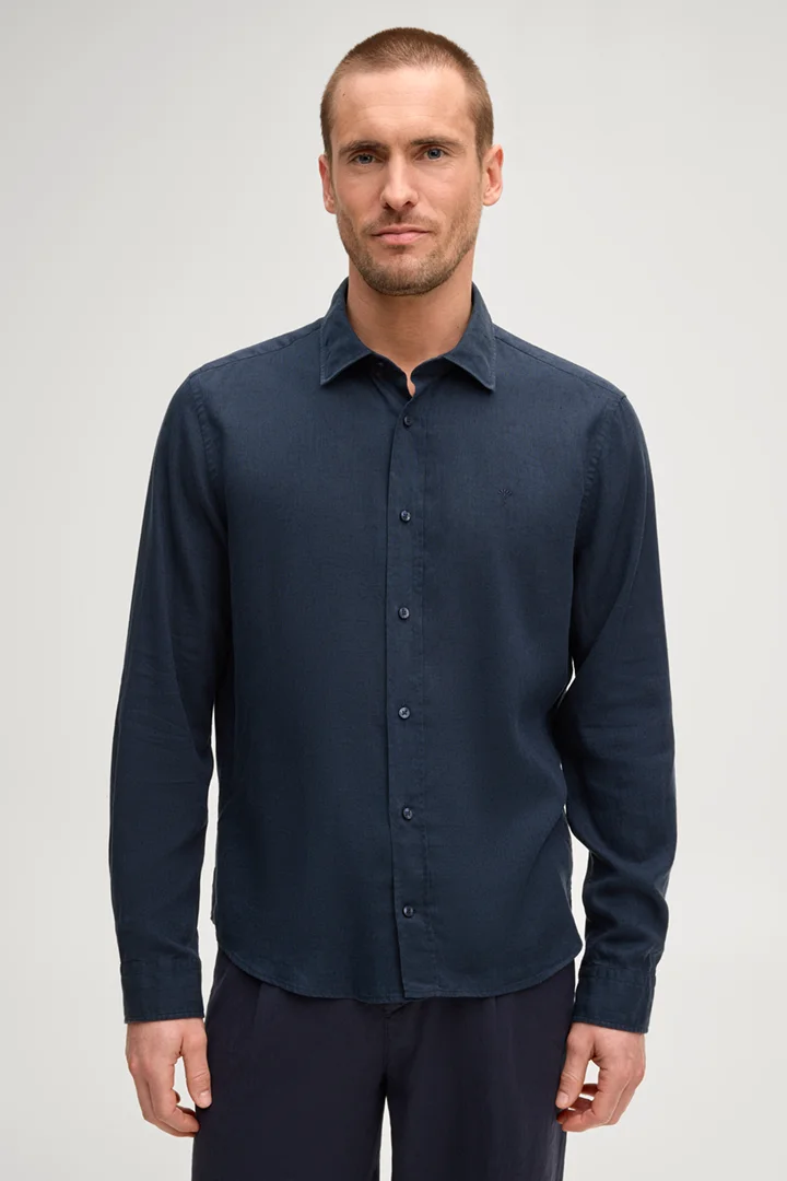 Leads to product detail page "Mike Linen-Blend Shirt  in navy"