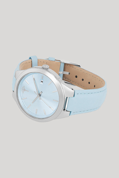 Leads to product detail page "Women's wristwatch in silver and light blue"