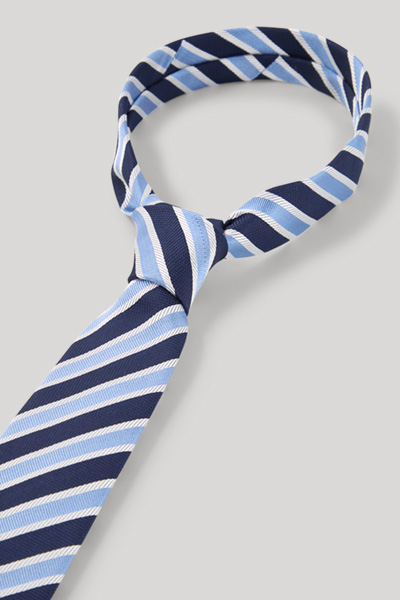 Leads to product detail page "Navy/light blue striped tie"