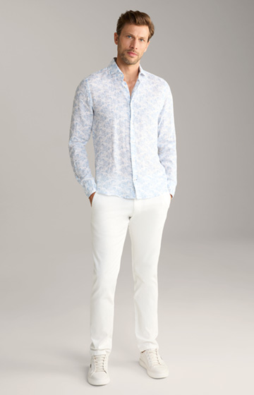 Lniana koszula Pai w kolorze jasnoniebieskim/białym we wzór