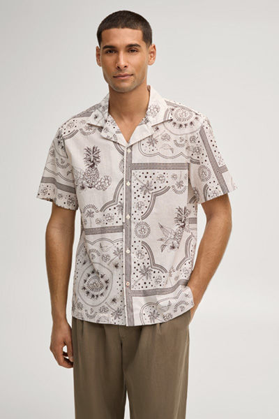 Kurzarm-Hemd Hanes in Beige gemustert