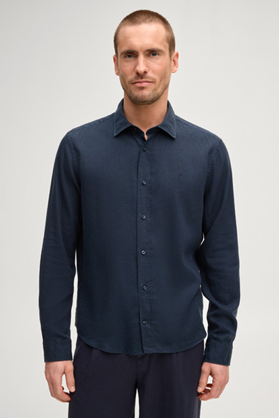 Leads to product detail page "Mike Linen-Blend Shirt  in navy"