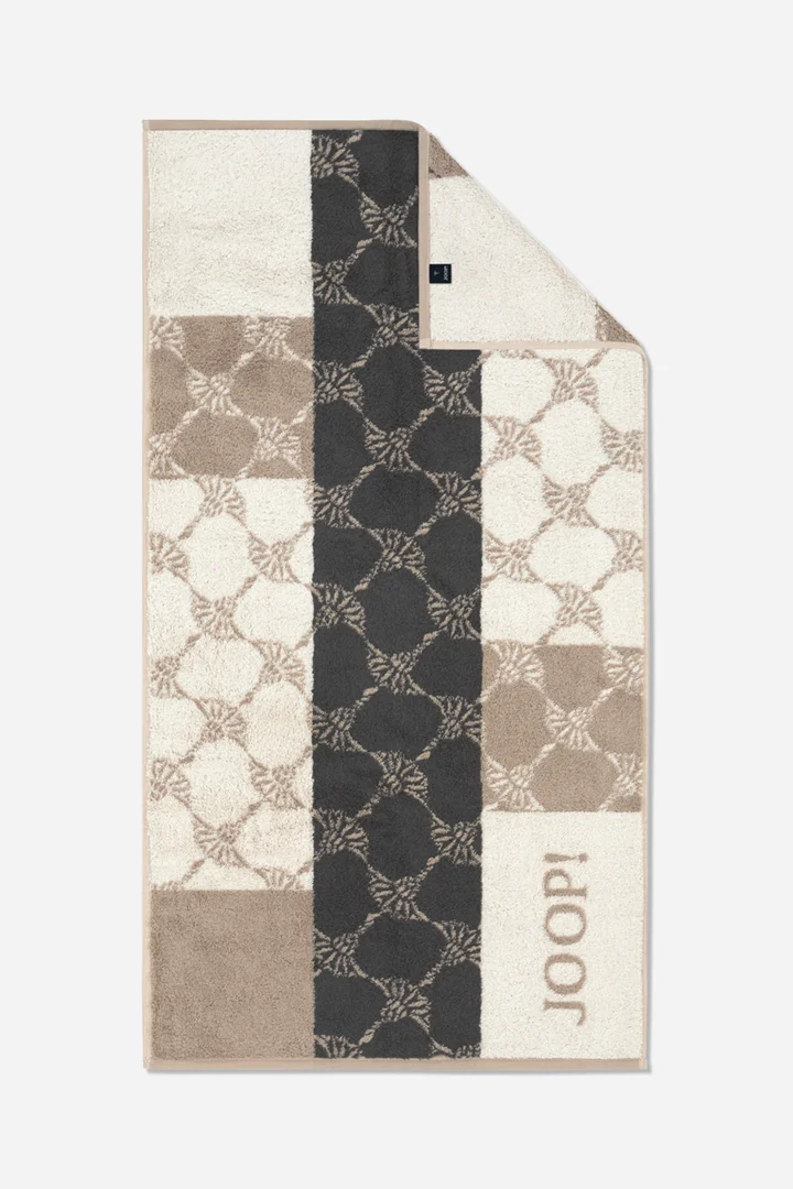 Leads to product detail page "Joop! sauna shower towel in cream/beige/brown pattern"