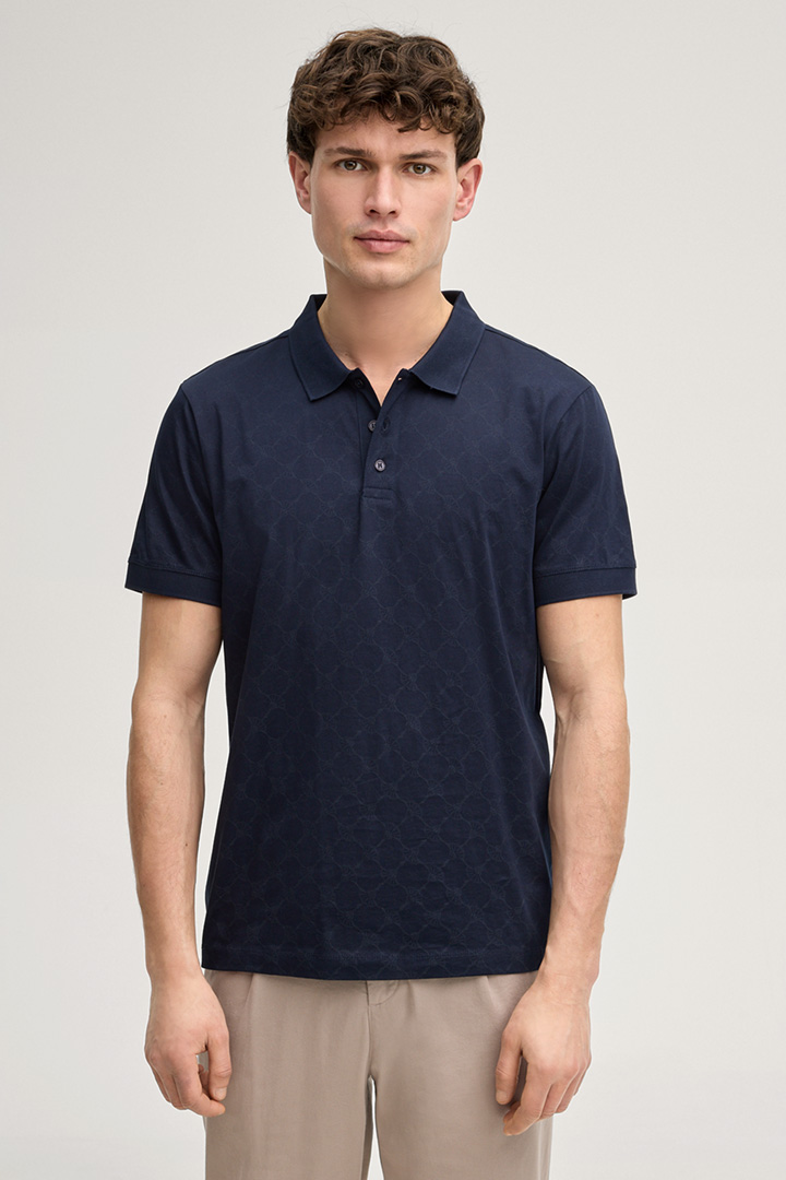 Leads to product detail page "Jesse Cornflower Polo Shirt in Navy"