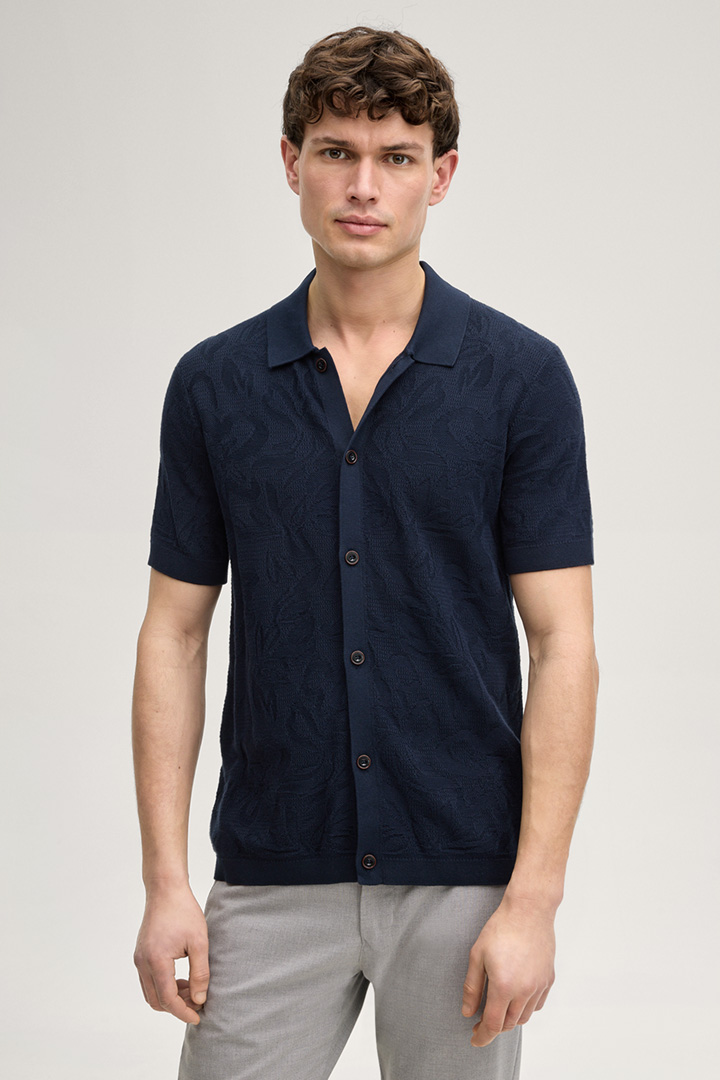 Leads to product detail page "Rasmo Knitted Polo Shirt in Navy textured"