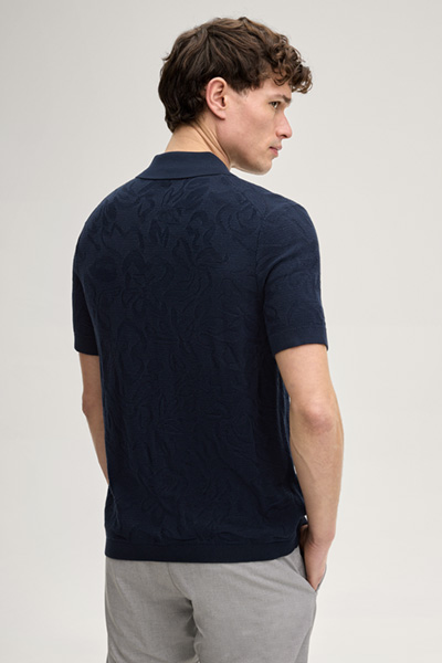 Rasmo Knitted Polo Shirt in Navy textured