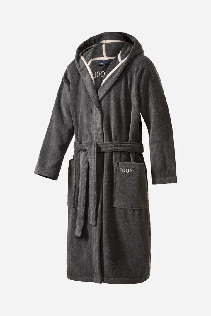 Leads to product detail page "Men's JOOP! SAUNA hooded bathrobe in dark grey"