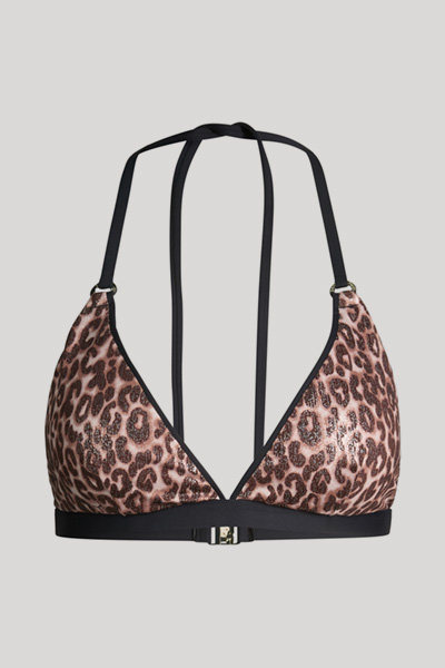 Triangle bikini top in brown/beige leopard print