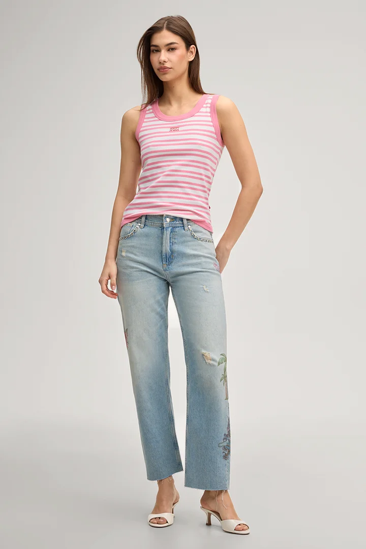 Leads to product detail page "Top Tiani in pink/white stripes"