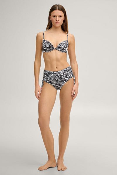High waisted bikini bottoms in black and white tiger print