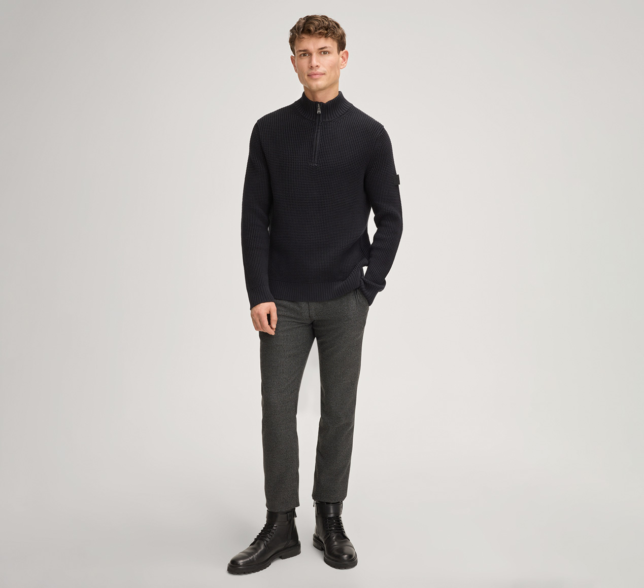JOOP! presents the product Henrios Half-zip Ribbed Pullover in Black from the category Knitwear