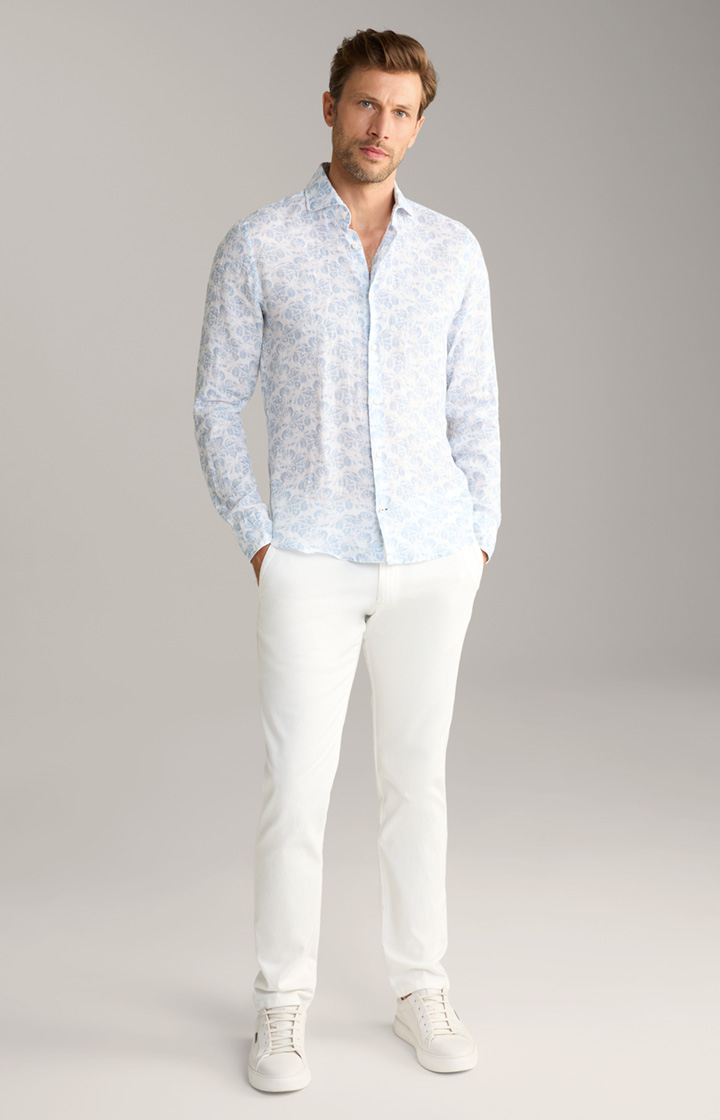 Lniana koszula Pai w kolorze jasnoniebieskim/białym we wzór