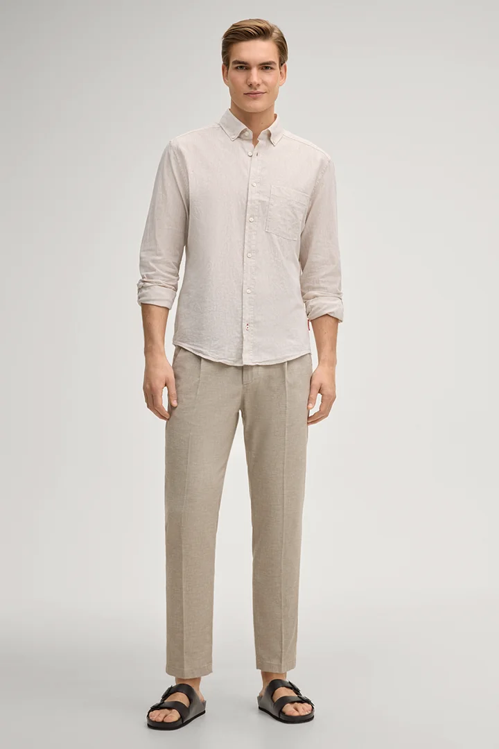 Führt zu Produktdetailseite „Bundfaltenhose Lead in Beige meliert"