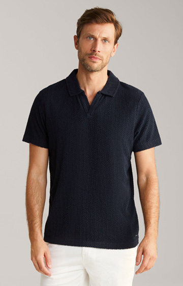 Piero Terrycloth Polo Shirt in Navy, textured