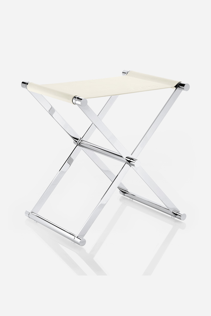 Leads to product detail page "JOOP! BATHLINE Leather-look Bath Stool in Chrome/White"