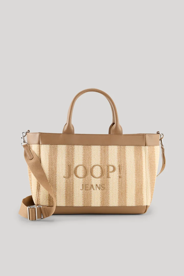 Führt zu Produktdetailseite „Handtasche Calduccio Spiaggia Yvette in Beige/Hellbraun gestreift"