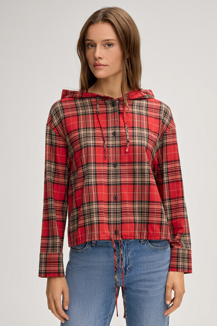 Führt zu Produktdetailseite „Bluse Bridget in Rot/Beige kariert"