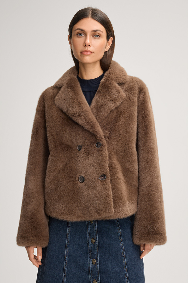 Leads to product detail page "Orsina Reversible Teddy Jacket in Cognac"