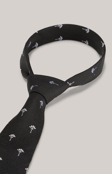 Cornflower Silk Tie in a Black Pattern