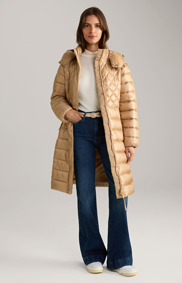 Quilted Coat in Gold/Beige