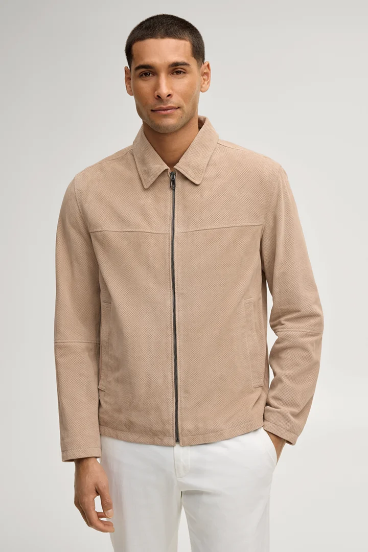 Leads to product detail page "Baks leather jacket in light beige"
