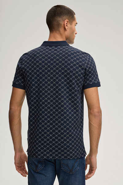 Paigam Cornflower Polo Shirt in a Navy Pattern