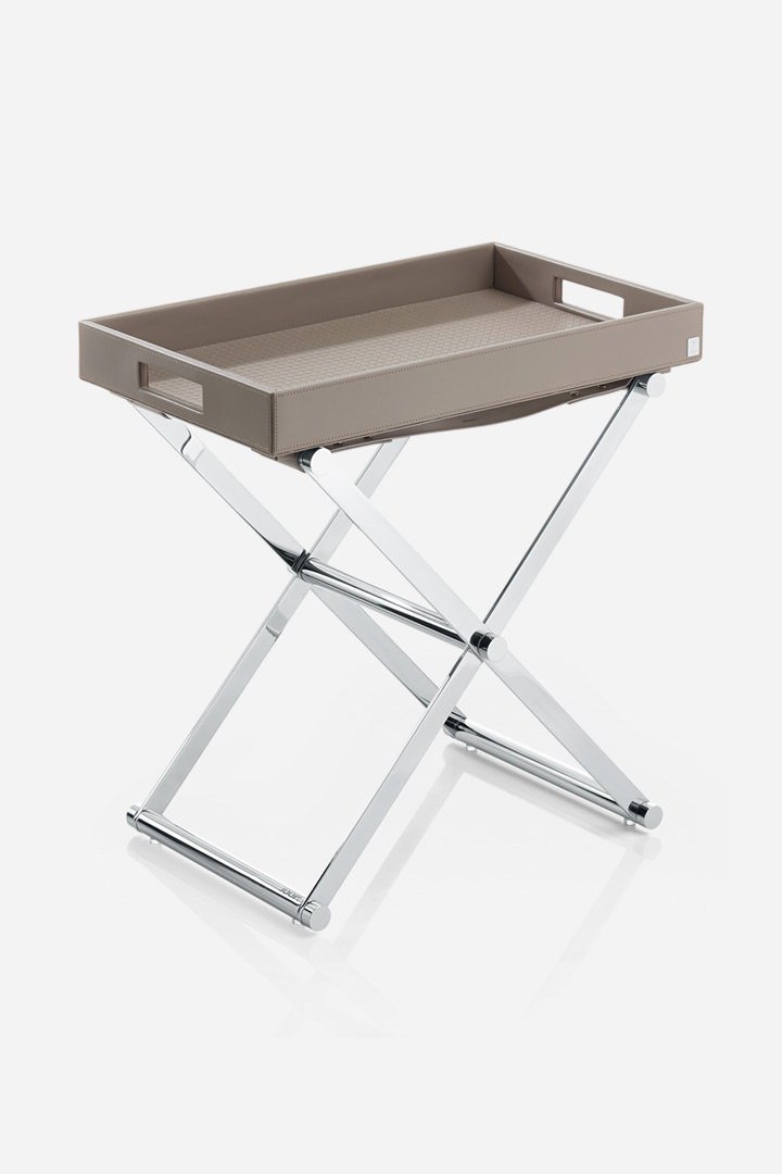 Führt zu Produktdetailseite „Beistelltisch klappbar mit Tablett L, JOOP! HOMELINE, Taupe/Chrom"