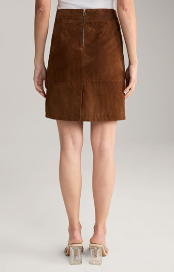 Kidskin Suede Leather Skirt in Brown