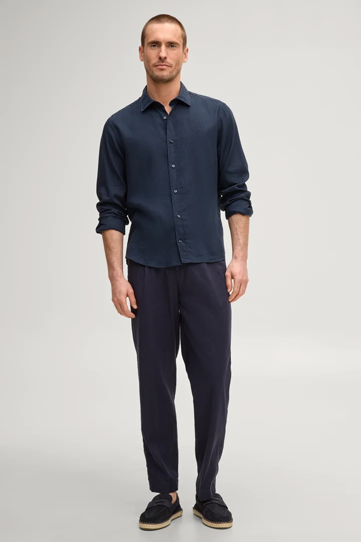 Leads to product detail page "Mike Linen-Blend Shirt  in navy"
