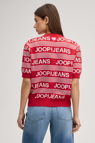 Karie knitted shirt in red/white pattern