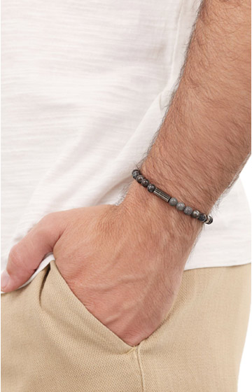 Beads Armband mit Achat-Steinen in Grau/Schwarz