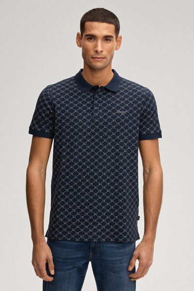 Paigam Cornflower Polo Shirt in a Navy Pattern