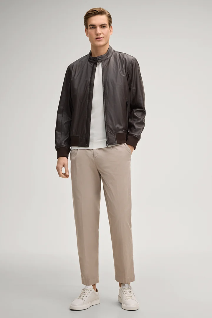 Leads to product detail page "Bamor leather jacket in dark brown"