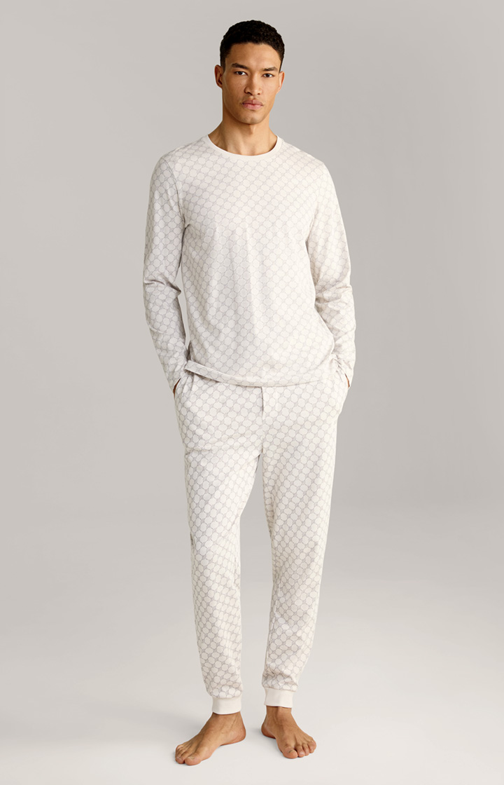 Loungewear Longsleeve in Offwhite/Grau gemustert