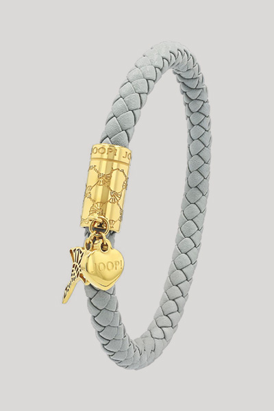 Führt zu Produktdetailseite „Armband aus Leder mit Logo-Herz-Anhänger in Hellgrau/Gold"