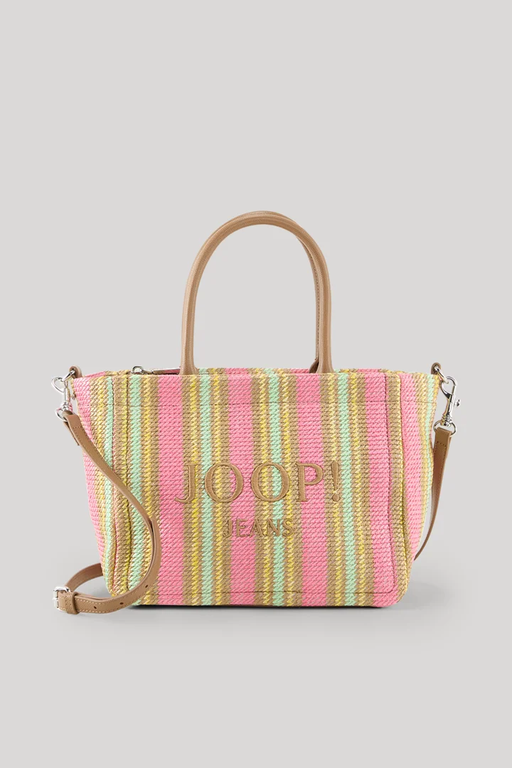 Leads to product detail page "Istria yvette shopper bag in rose and mint stripes"