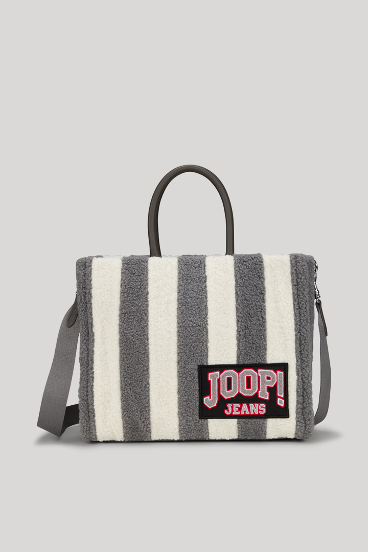 Leads to product detail page "Squadra Aurelia Handbag in Beige/Grey Stripe"