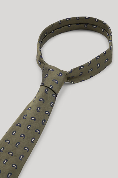 Satin-Krawatte in Olivgrün gemustert