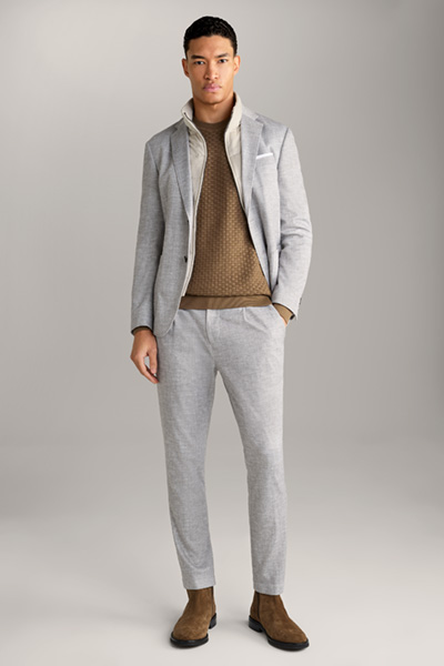 Lester Pleated Trousers in Light Grey Mélange