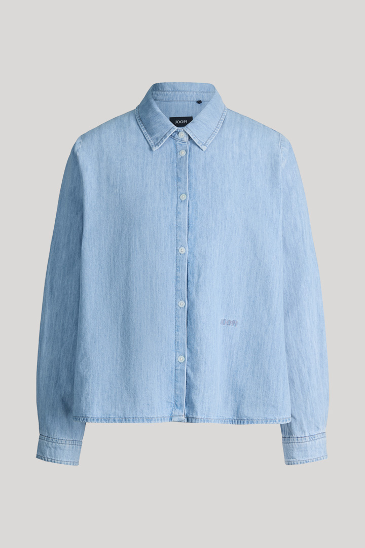 Leads to product detail page "Urmina denim blouse in light washed denim blue"